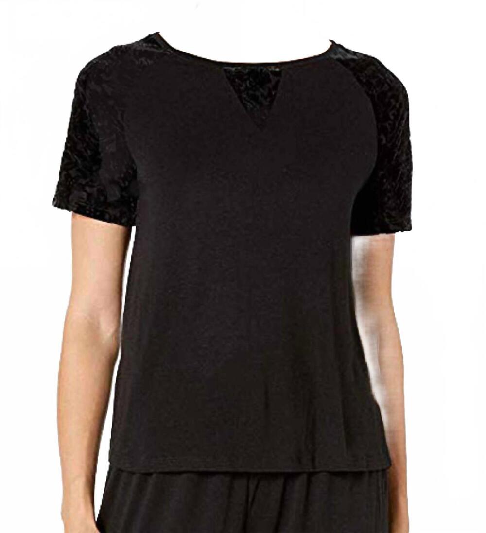 NEW FLORA NIKROOZ women's velvet burnout short sleeve pajama top in black